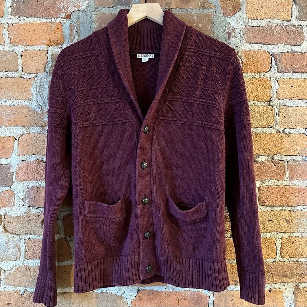 Mens Small Burgundy Button-Up Cardigan